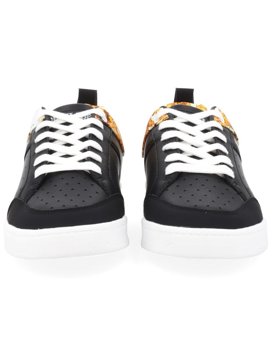 Versace Jeans Couture Weave Logo Leather Sneakers — Black by Versace Jeans Couture