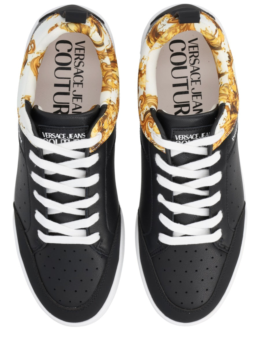 Versace Jeans Couture Weave Logo Leather Sneakers — Black, view 3