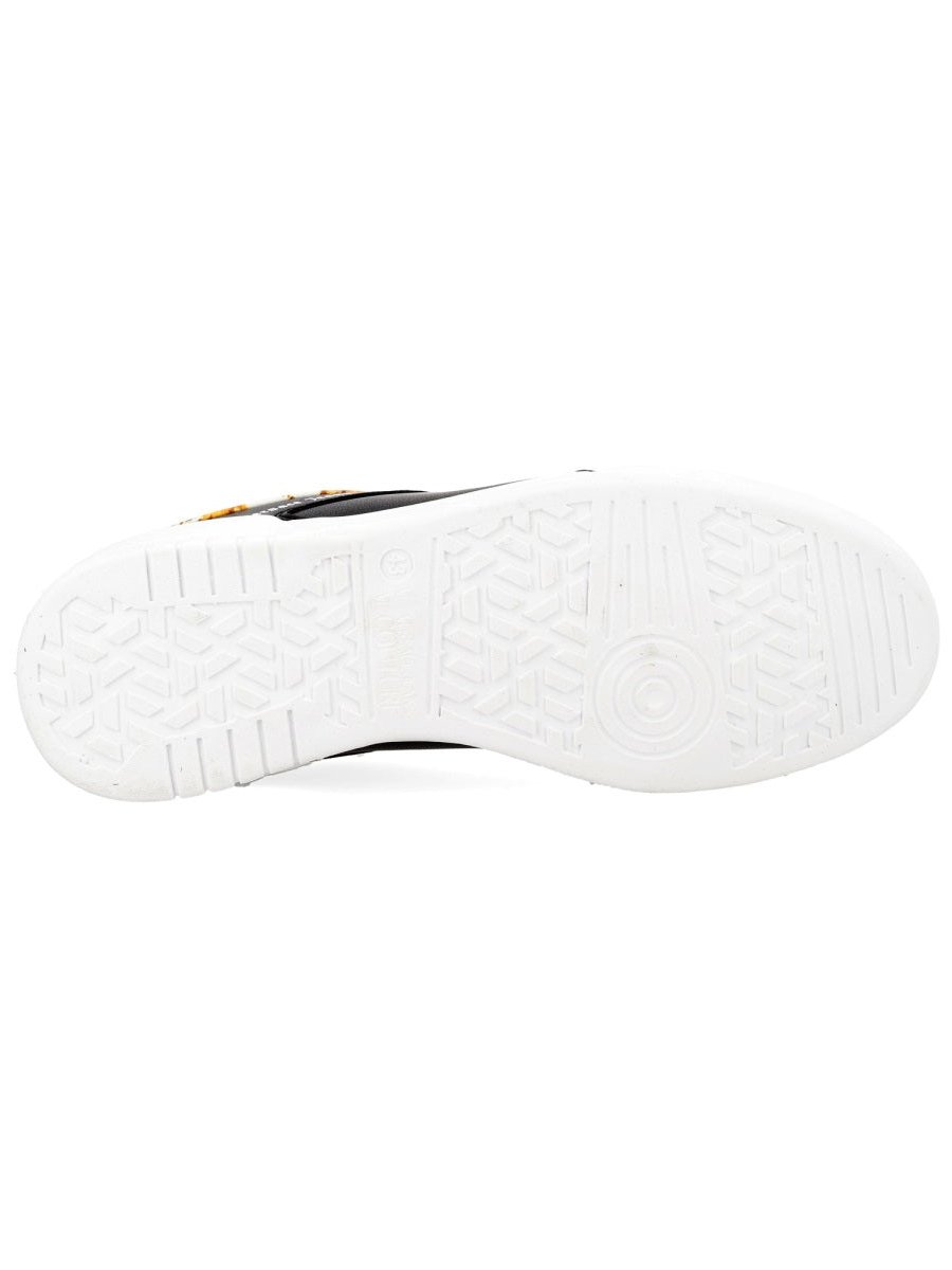 Versace Jeans Couture Weave Logo Leather Sneakers — Black, view 4
