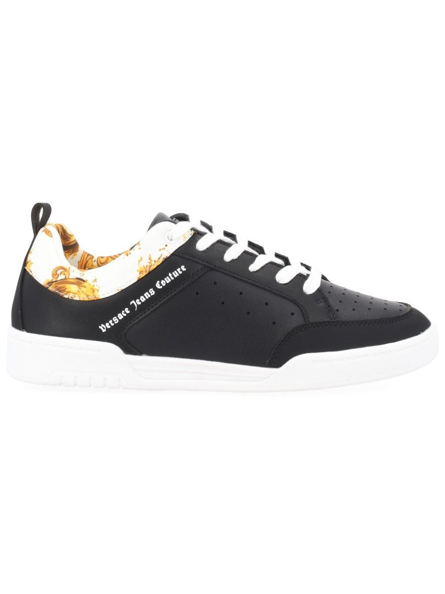 Versace Jeans Couture Weave Logo Leather Sneakers — Black, view 5