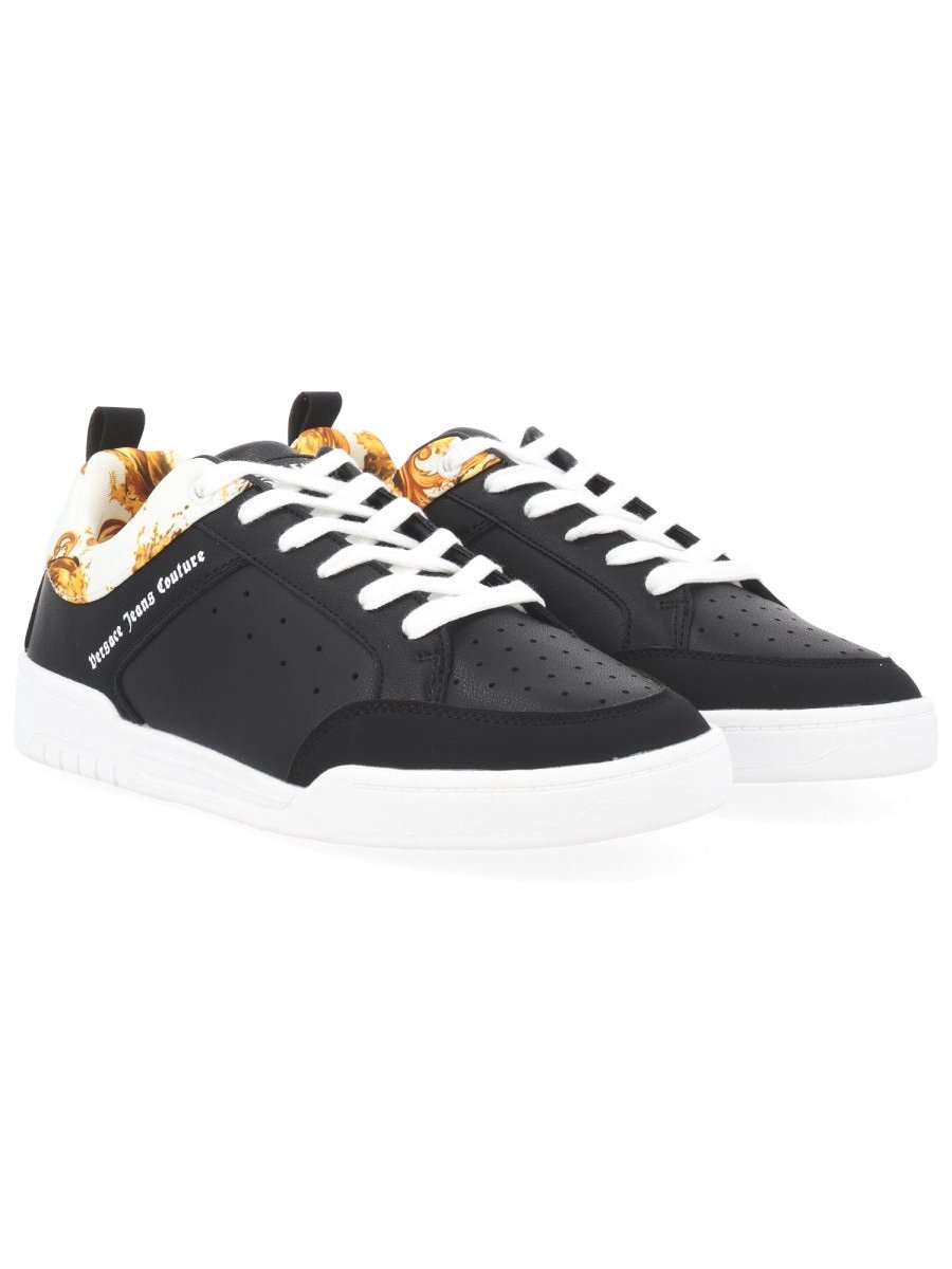 Versace Jeans Couture Weave Logo Leather Sneakers — Black, view 6