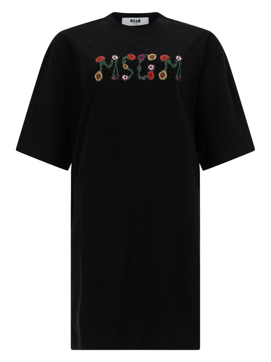 MSGM Cotton T-Shirt Dress — Black by Msgm