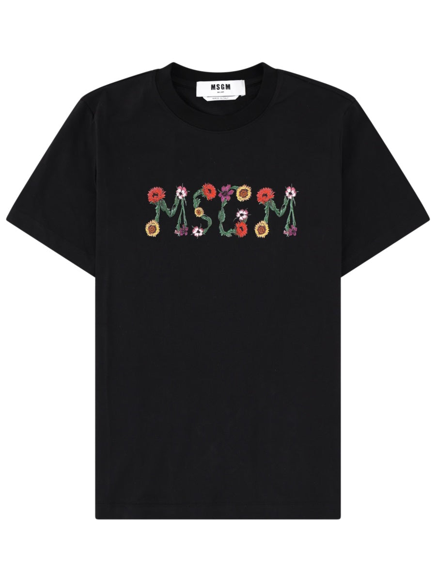 MSGM Logo-Embroidered Cotton T-Shirt — Black by Msgm