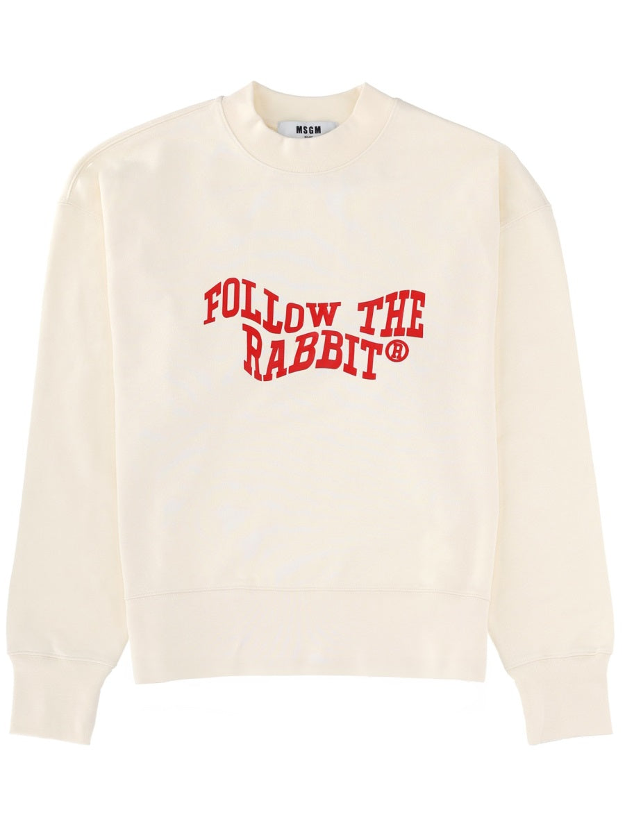 MSGM Follow The Rabbit Graphic Sweatshirt — White by Msgm
