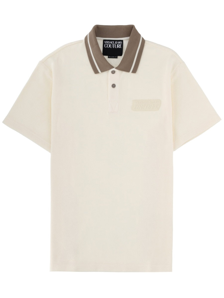 Versace Jeans Couture Patch Logo Cotton Polo Shirt — Ivory by Versace Jeans Couture