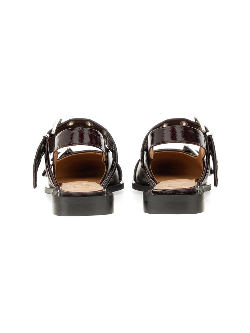 Ganni Buckle Detail Recycled Polyester Ballet Flat — Burgundy, view 2