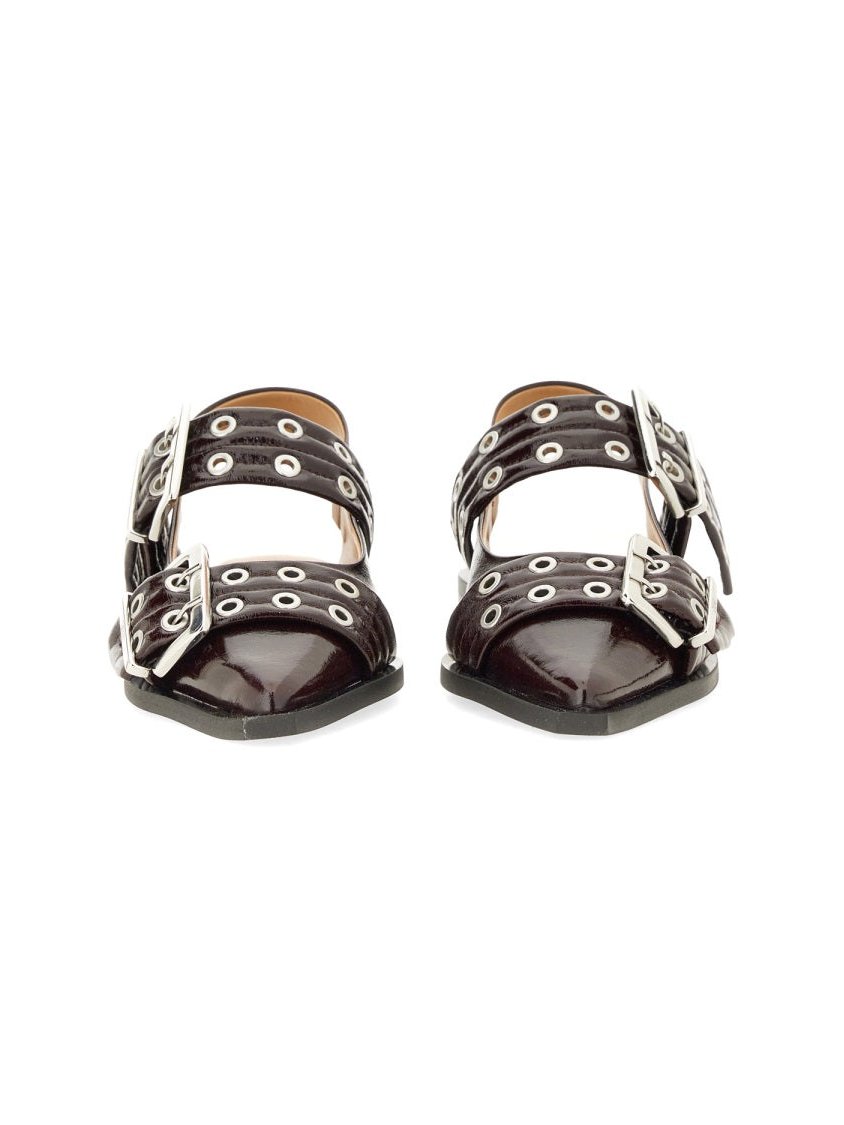 Ganni Buckle Detail Recycled Polyester Ballet Flat — Burgundy, view 3