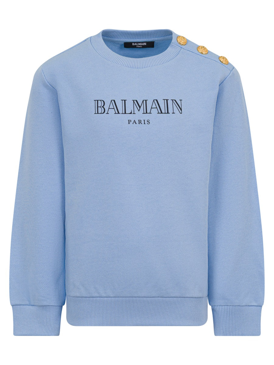 Balmain Logo Cotton Jersey Sweater — Blue by Balmain