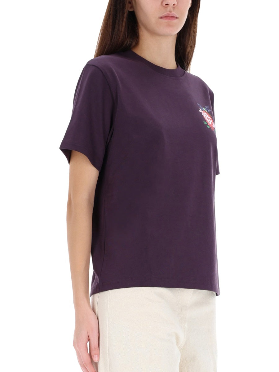 Casablanca Organic Cotton With Floral Print T-Shirt — Purple, view 2
