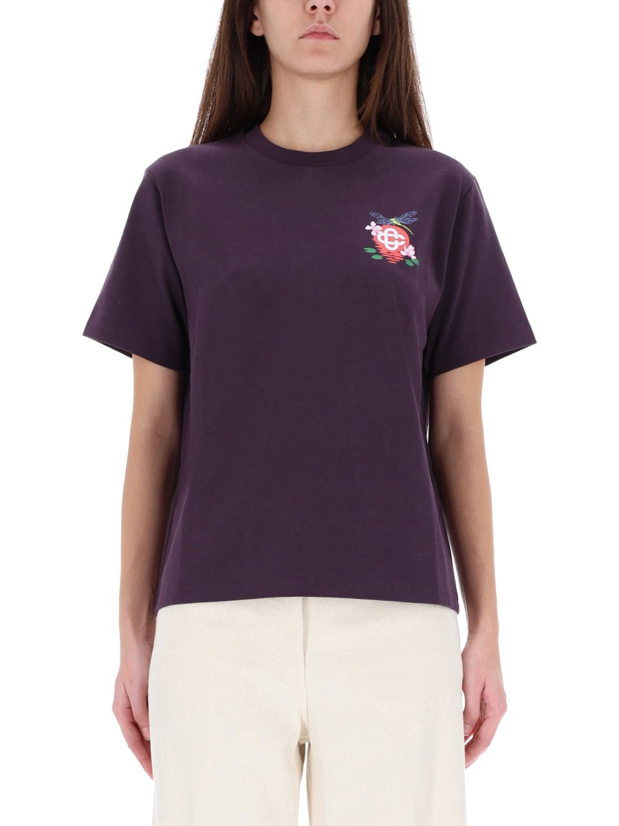 Casablanca Organic Cotton With Floral Print T-Shirt — Purple, view 3