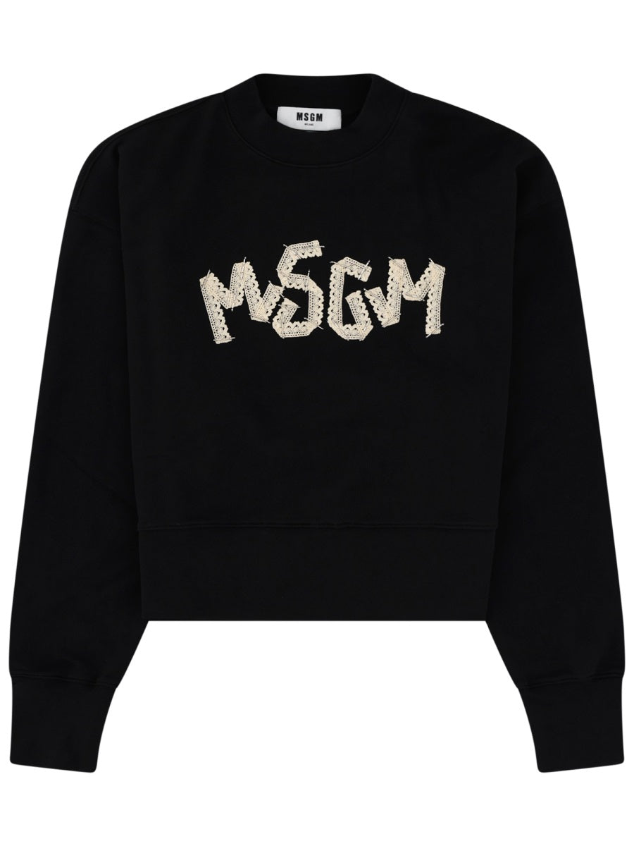 MSGM Logo-Print Cotton Sweatshirt — Black by Msgm