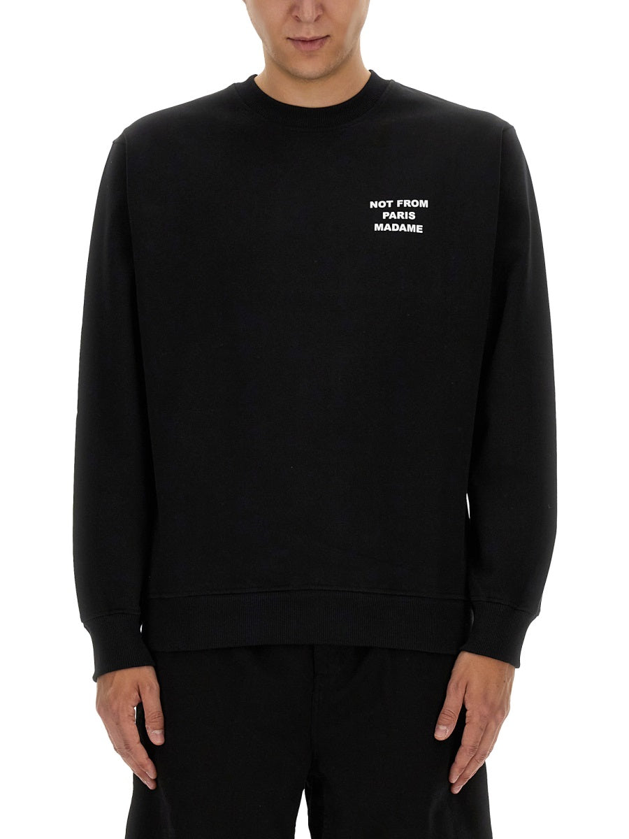 DrôLe De Monsieur Slogan Cotton Sweatshirt — Black, view 2