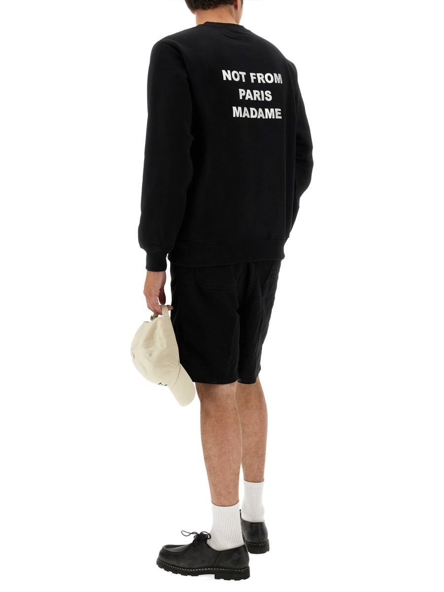 DrôLe De Monsieur Slogan Cotton Sweatshirt — Black, view 3