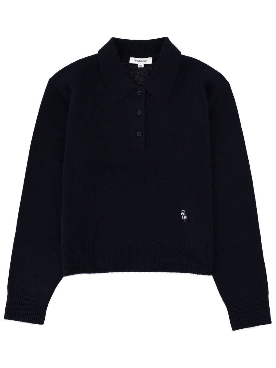Sporty & Rich Cashmere-Wool Blend Polo Shirt — Blue by Sporty & Rich