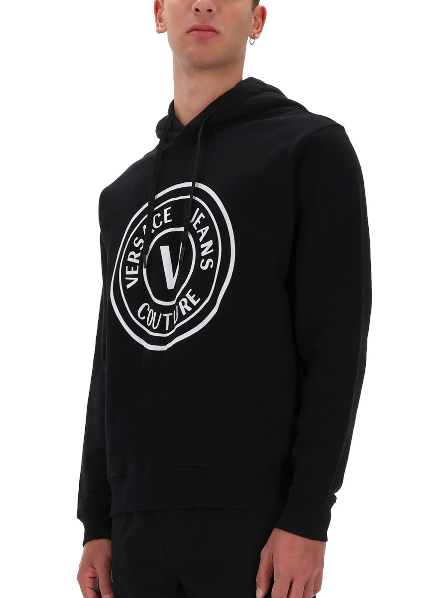 Versace Jeans Couture Logo-Embroidered Cotton Sweatshirt — Black, view 2