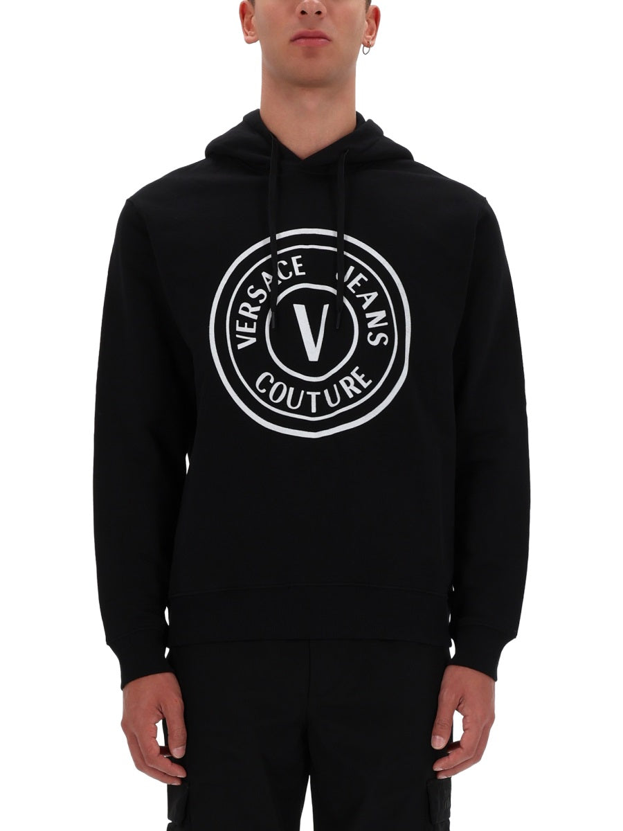 Versace Jeans Couture Logo-Embroidered Cotton Sweatshirt — Black, view 3