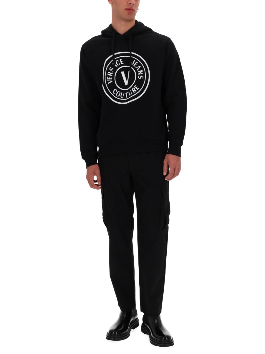 Versace Jeans Couture Logo-Embroidered Cotton Sweatshirt — Black, view 4