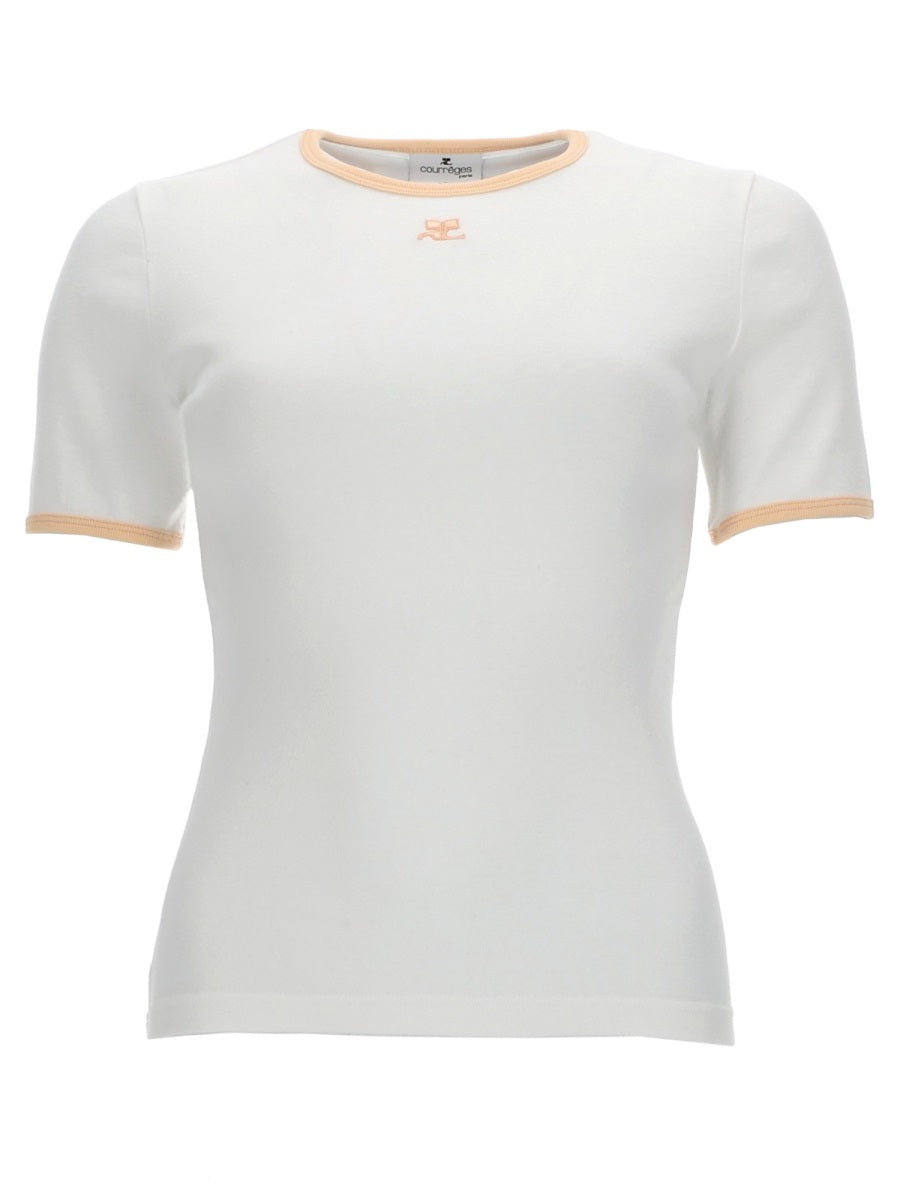 CourrèGes Logo-Embroidered Cotton T-Shirt — White by Courreges