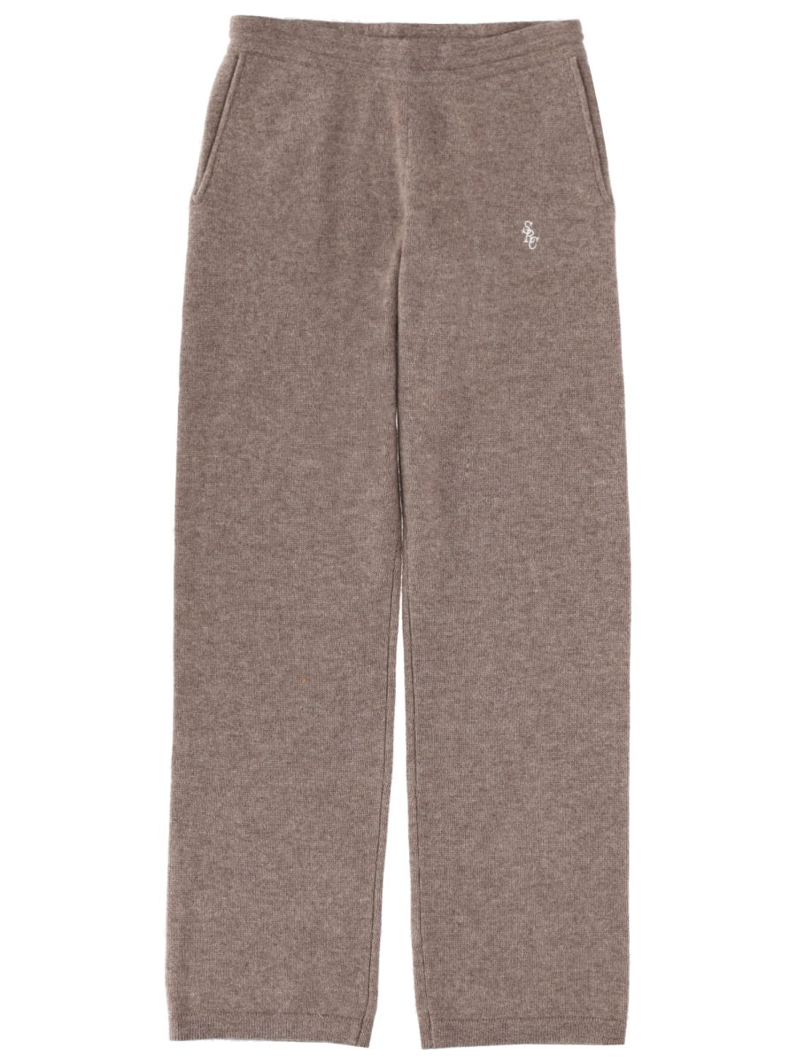 Sporty & Rich Cashmere-Wool Blend Trousers — Brown by Sporty & Rich