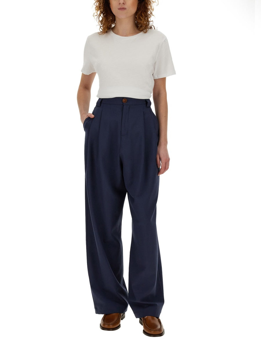 Alysi Virgin Wool Blend Trousers — Blue, view 3