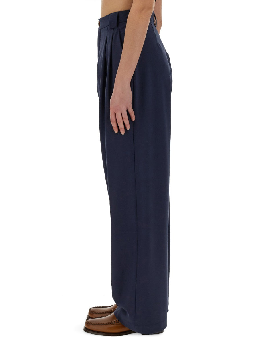 Alysi Virgin Wool Blend Trousers — Blue, view 4