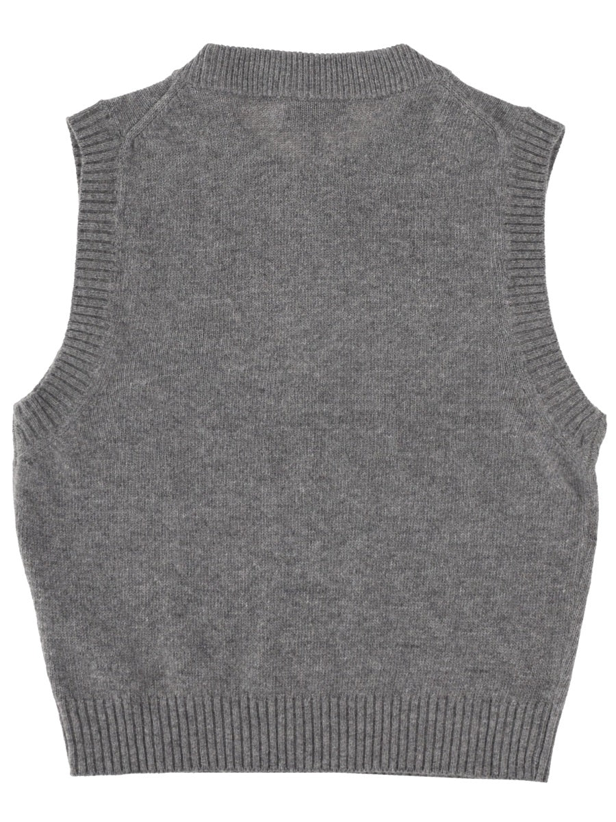 Ganni Graphic Knit Wool Gilet — Gray, view 2