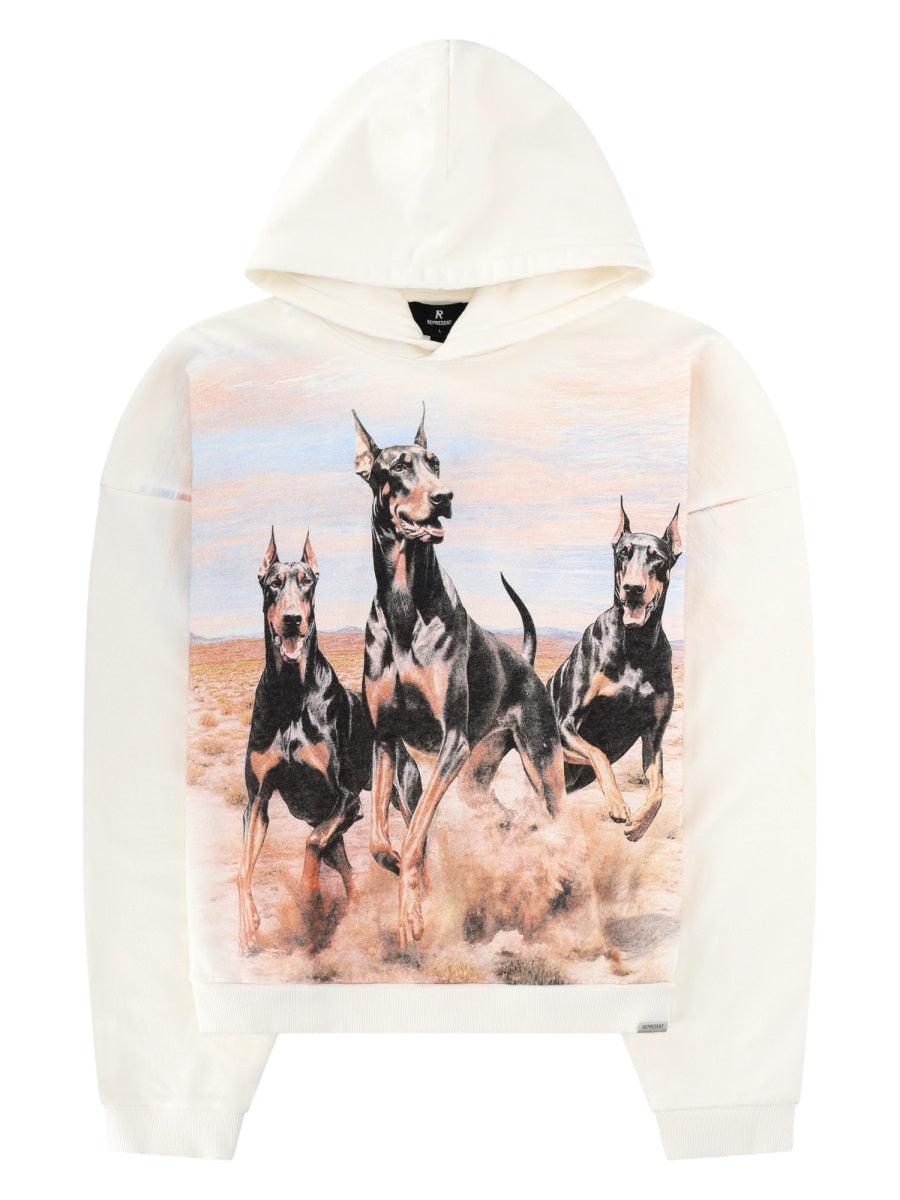 Represent Western Dobermans Logo Cotton Sweatshirt — White by Represent