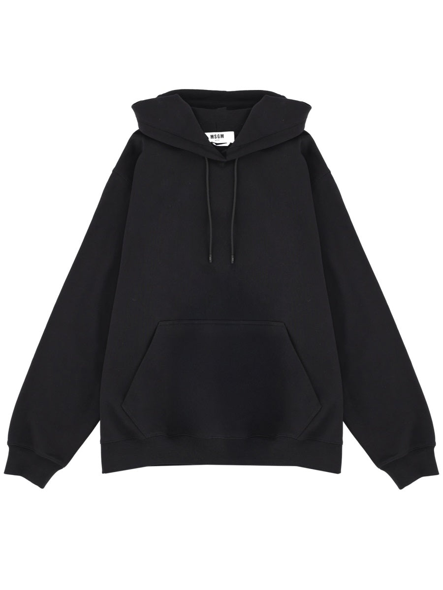 MSGM Logo-Embroidered Cotton Sweatshirt — Black, view 2