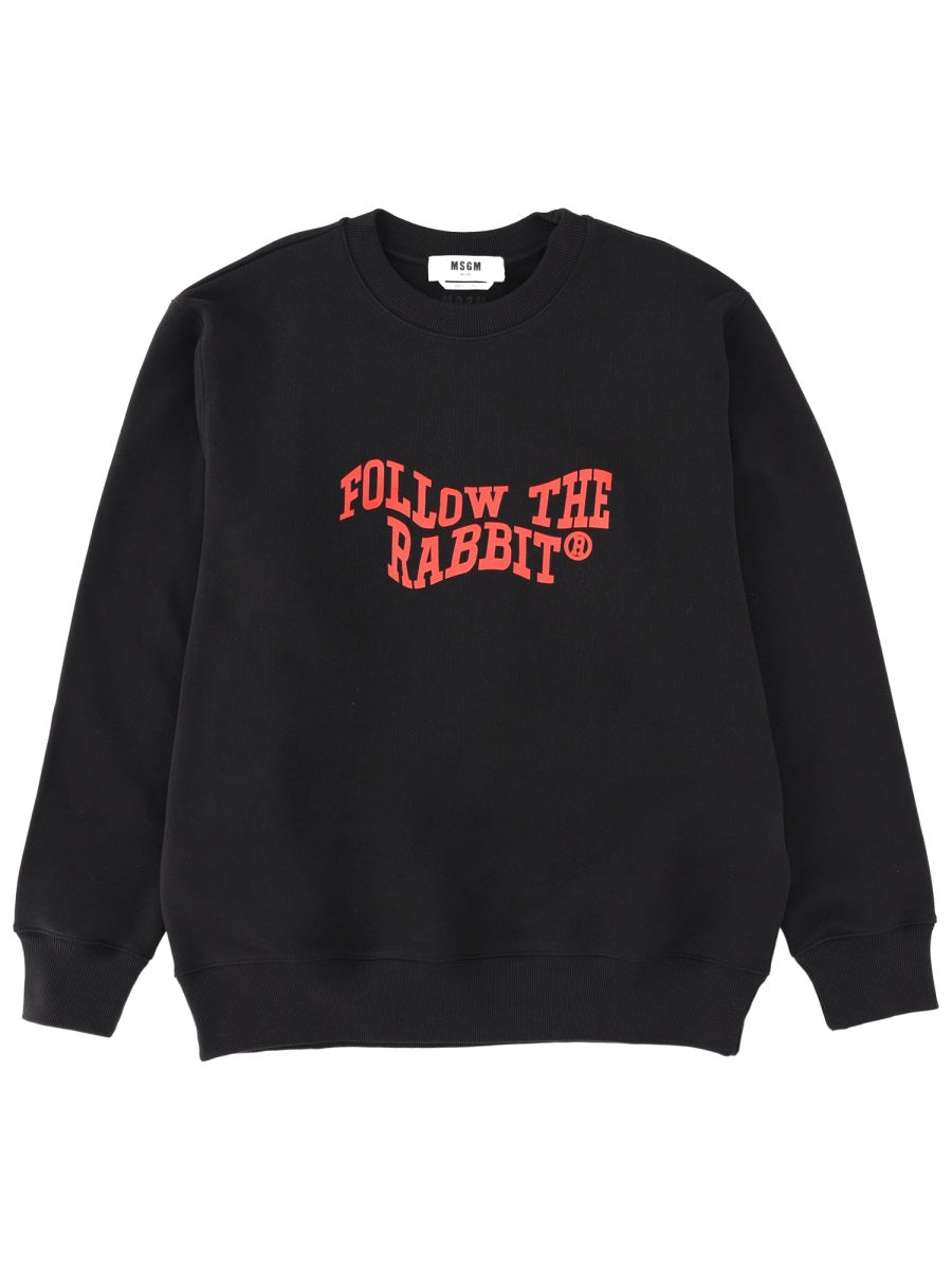 MSGM Graphic Cotton Sweatshirt — Black, view 2