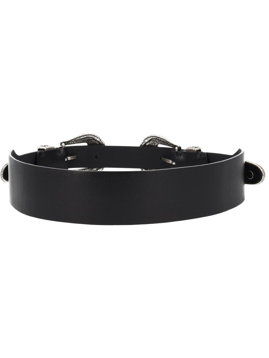 Golden Goose Double Buckle Cow Leather Belt — Black, view 3