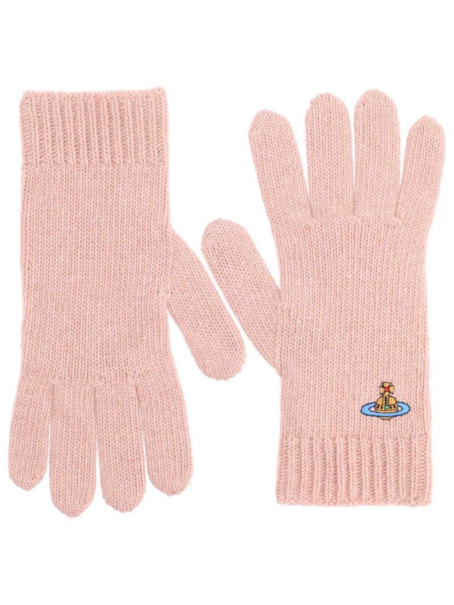 Vivienne Westwood Orb Embroidery Cashmere Gloves — Beige by Vivienne Westwood