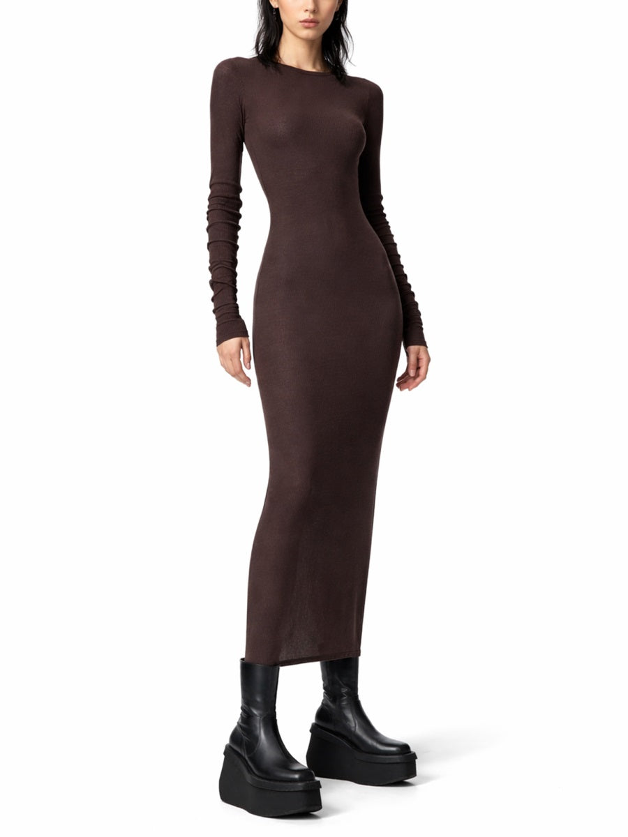 Rick Owens Viscose-Silk Blend Midi Dress — Brown, view 2