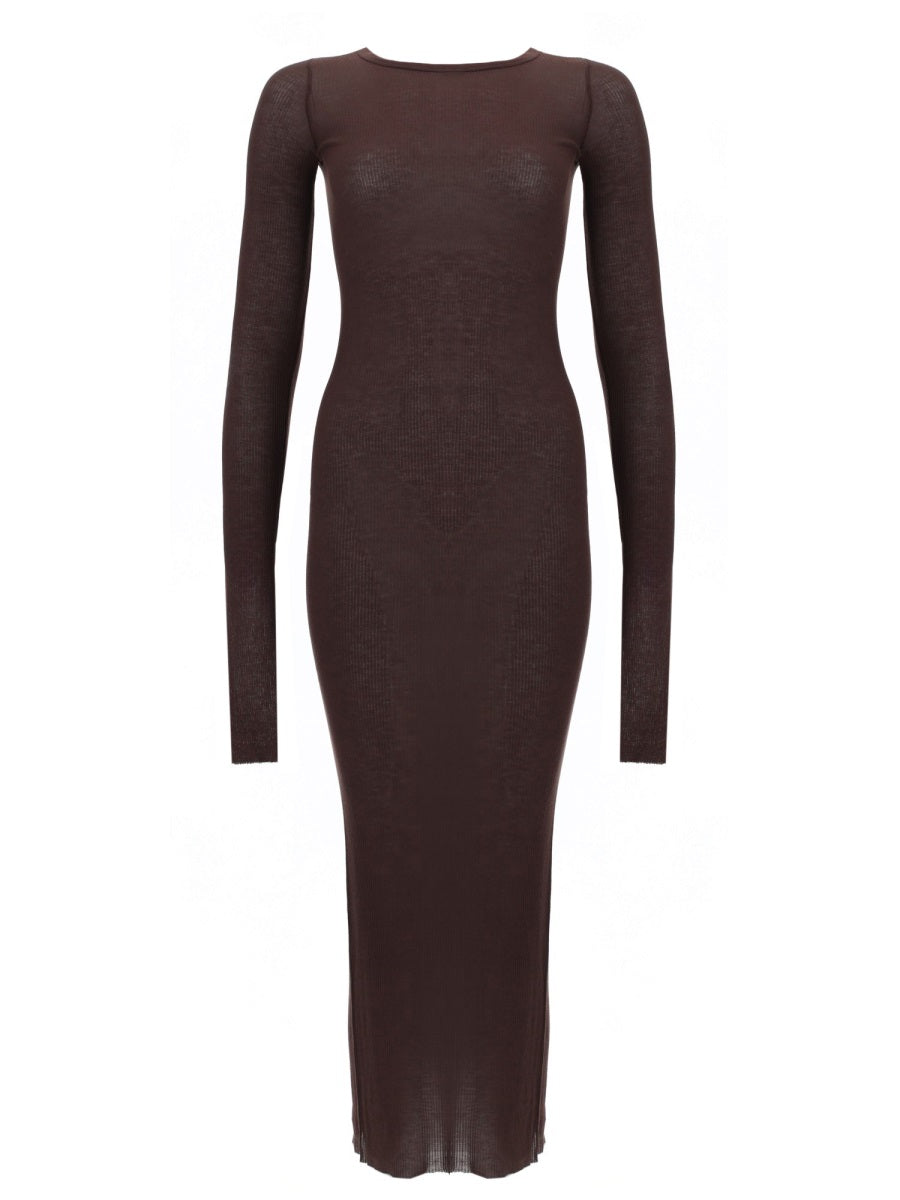 Rick Owens Viscose-Silk Blend Midi Dress — Brown, view 3