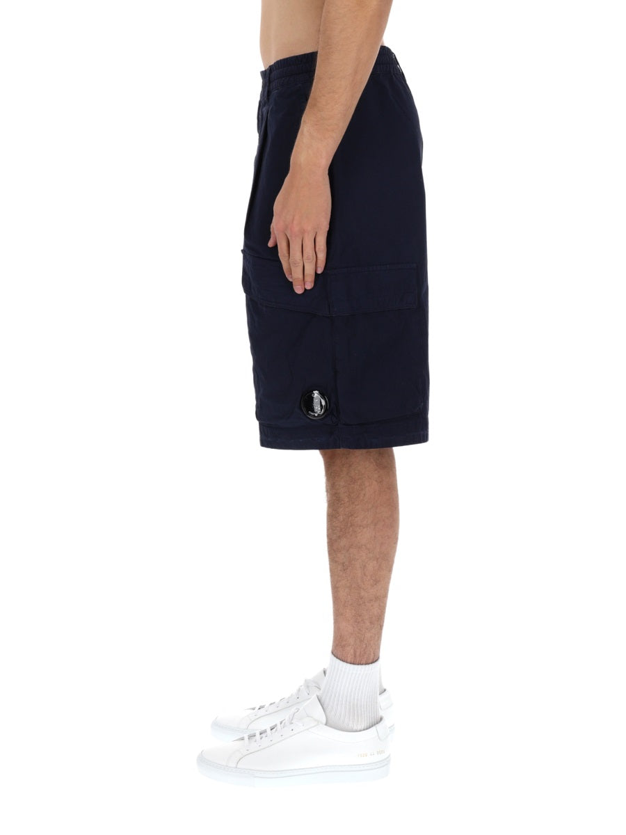 C.P. Company Boxy Fit Cotton Cargo Shorts — Blue, view 4