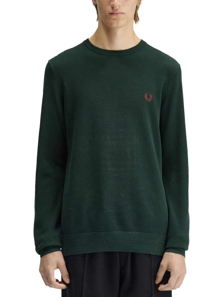 Fred Perry Logo-Embroidered Cotton Sweater — Green, view 2