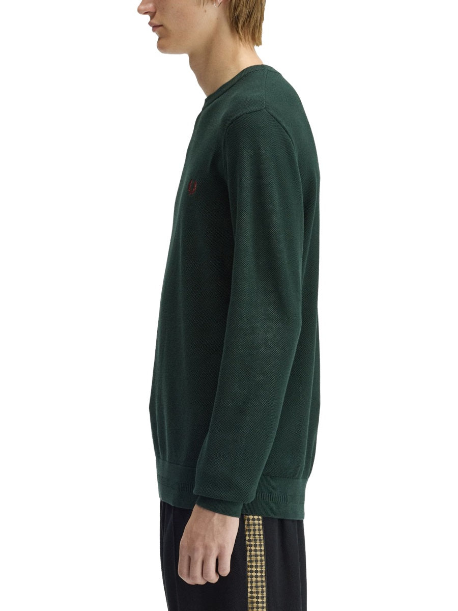 Fred Perry Logo-Embroidered Cotton Sweater — Green, view 3