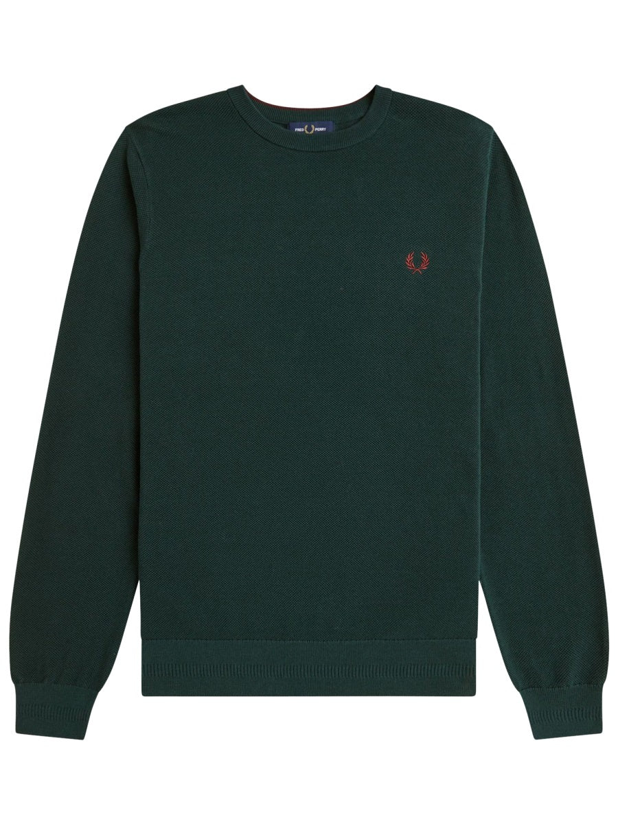 Fred Perry Logo-Embroidered Cotton Sweater — Green, view 4