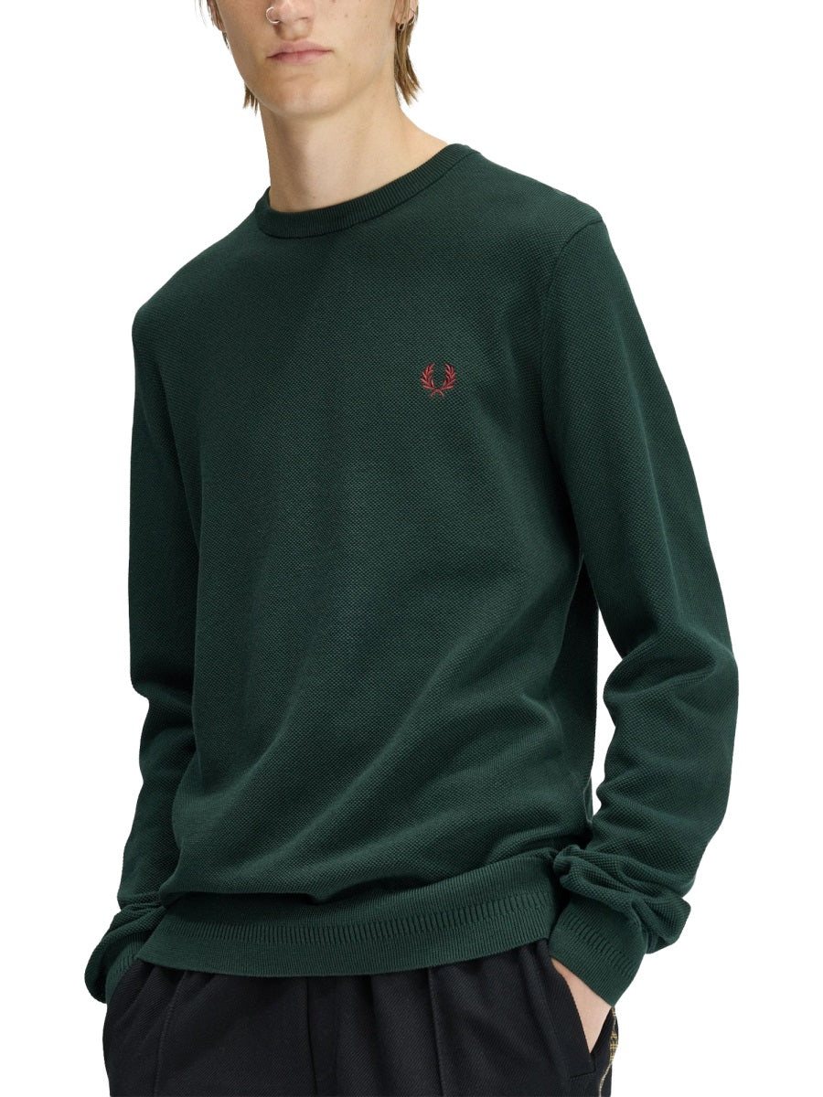 Fred Perry Logo-Embroidered Cotton Sweater — Green, view 5