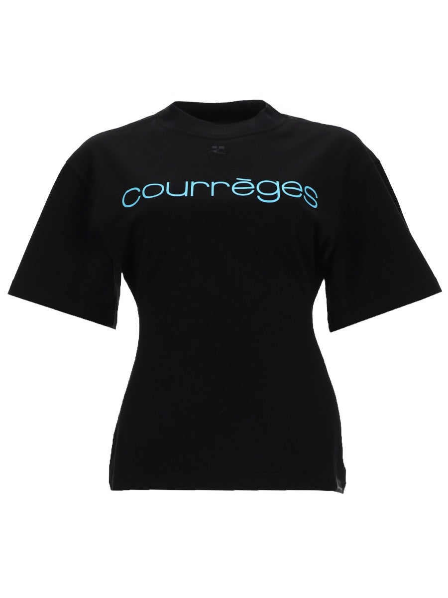 CourrèGes Logo-Embroidered Cotton T-Shirt — Black by Courreges