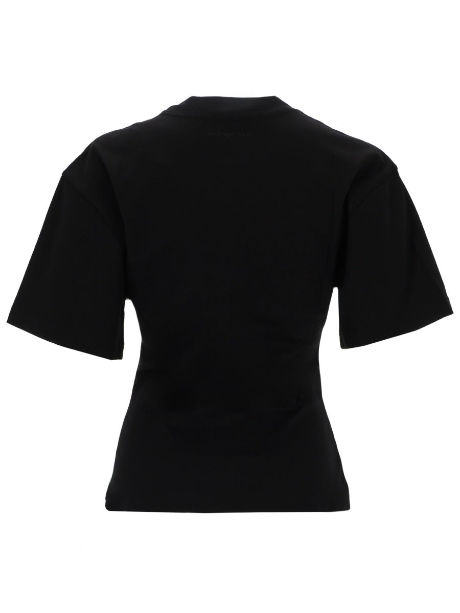 CourrèGes Logo-Embroidered Cotton T-Shirt — Black, view 2