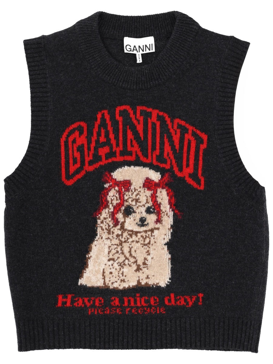 Ganni Wool Jersey Waistcoat — Black by Ganni
