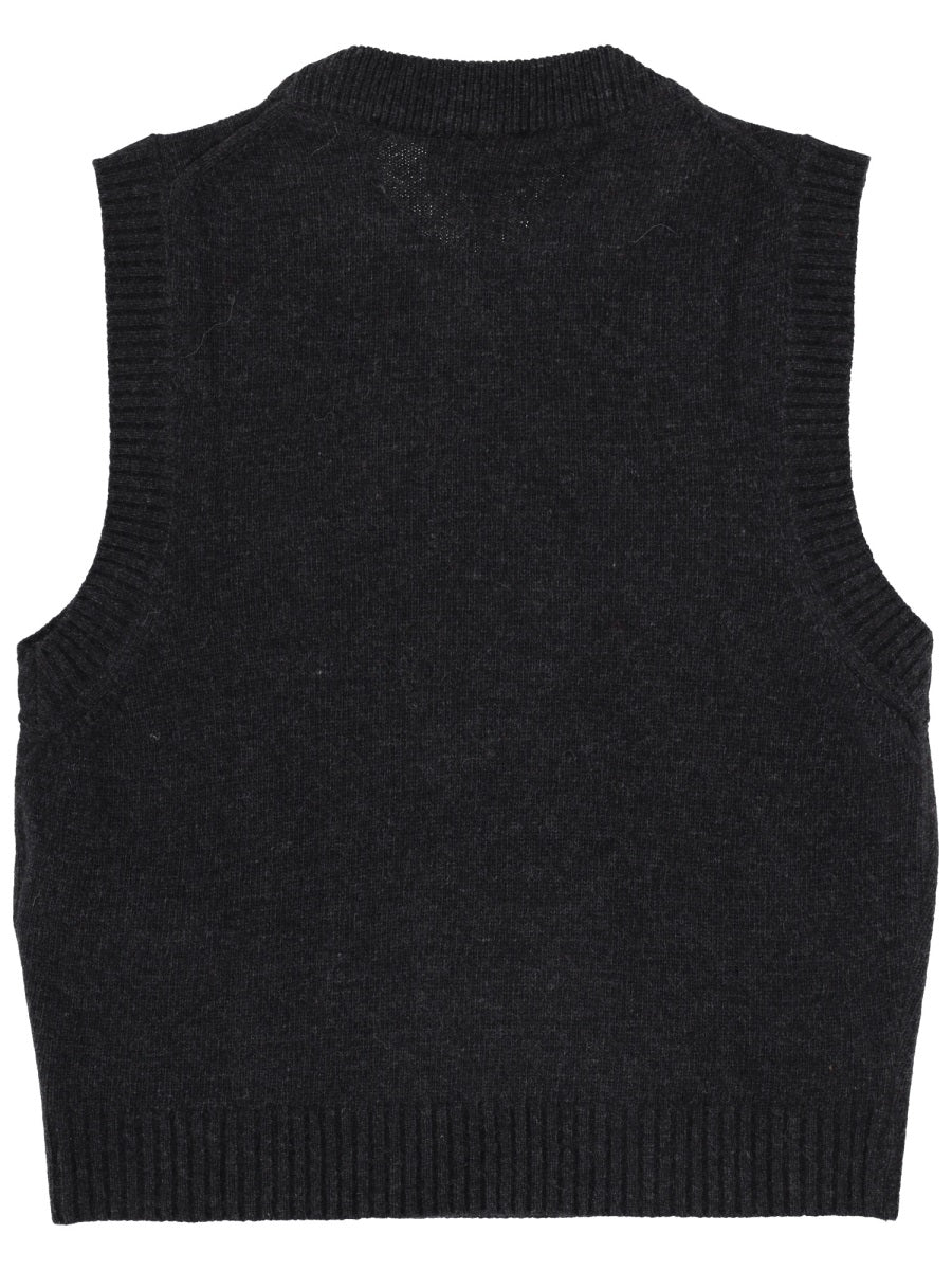 Ganni Wool Jersey Waistcoat — Black, view 2
