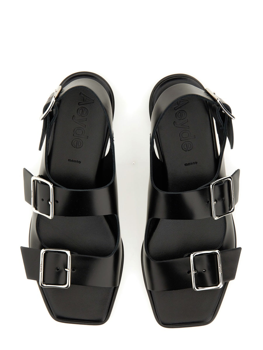 Aeyde Calf Leather Sandal — Black, view 2