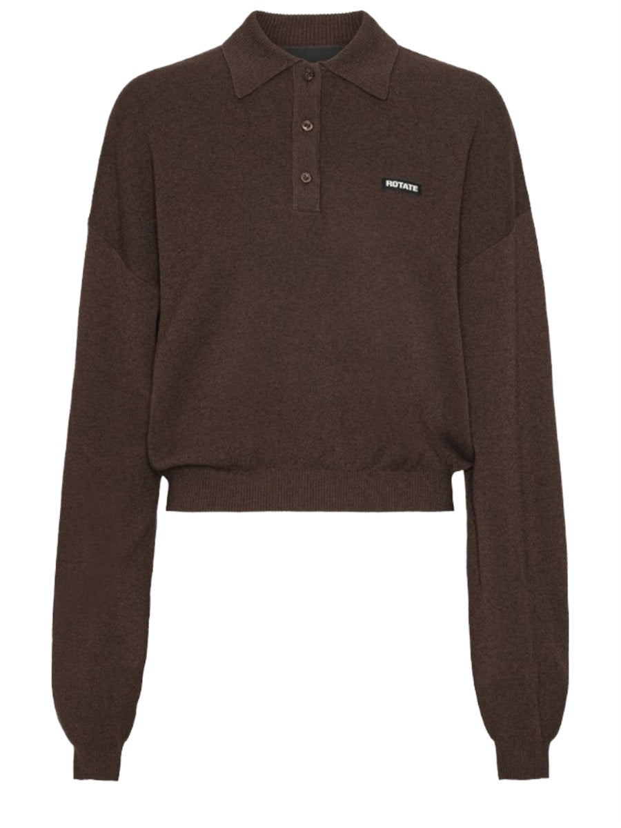 Rotate Birger Christensen Cropped Logo Polo Shirt — Brown by Rotate Birger Christensen