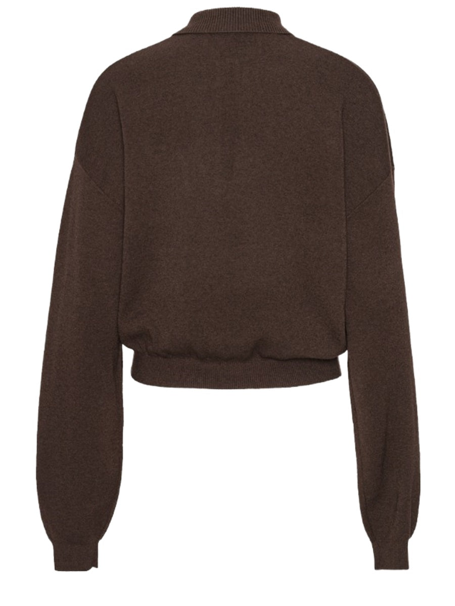 Rotate Birger Christensen Cropped Logo Polo Shirt — Brown, view 2