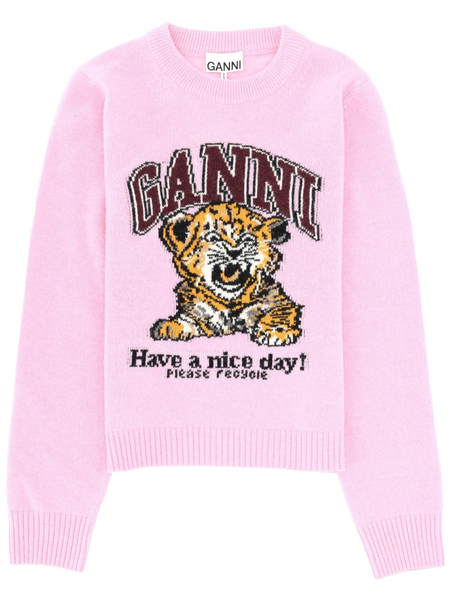 Ganni Wool Jersey Sweater — Pink by Ganni