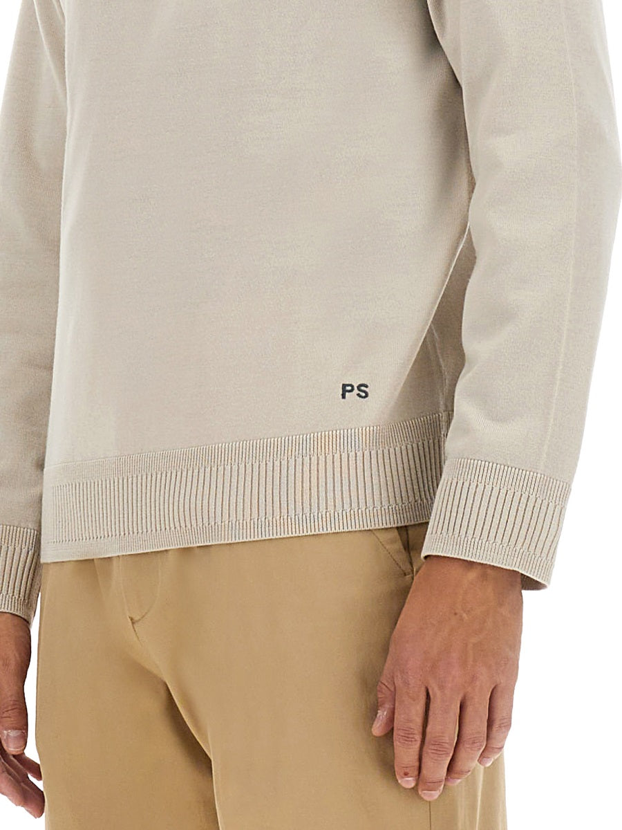 Ps Paul Smith Embroidered Logo Merino Wool Sweater — White, view 2