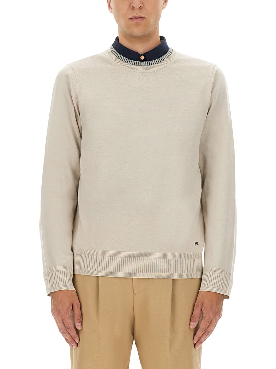 Ps Paul Smith Embroidered Logo Merino Wool Sweater — White, view 3