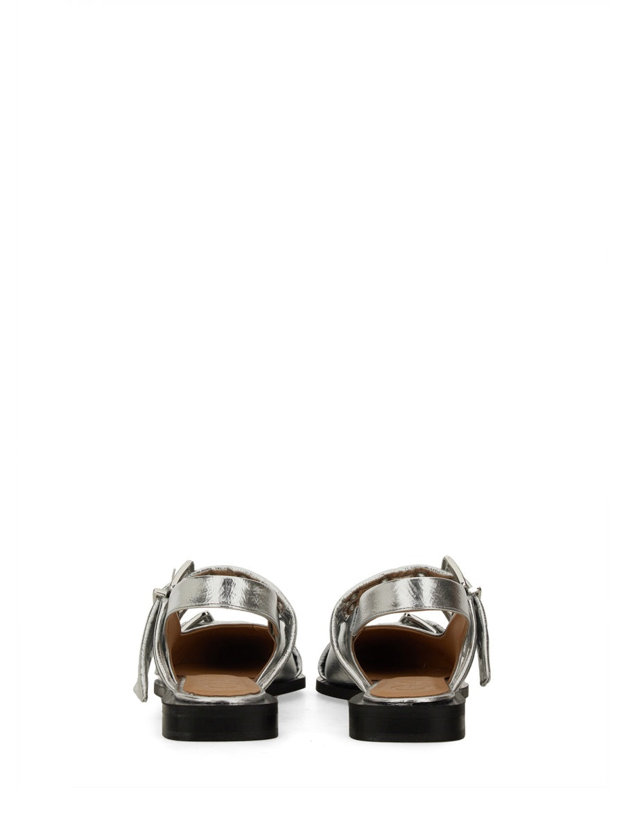 Ganni Buckle Detail Ballet Flat — Silver, view 2