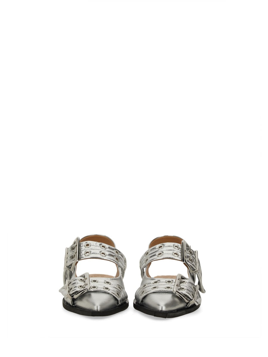 Ganni Buckle Detail Ballet Flat — Silver, view 3